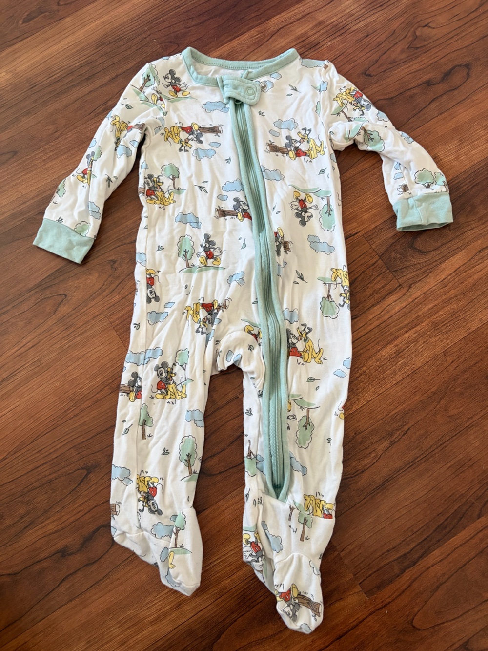 Disney Mickey & Friends White One-Piece Footie with Mint Trim
